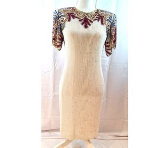 Vintage Oleg Casini Black Tie Fully Beaded Evening Dress Needs Repairs